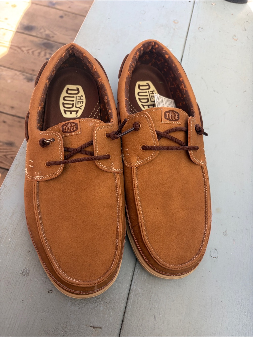 Hey Dude Men’s Cognac Brown Casual Lace-Up Moccasins
